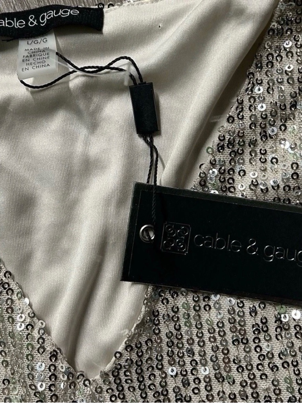 NWT Women’s Cable & Gauge Champagne Sequin Long Sleeve Dress Large New Years Eve - Picture 3 of 3